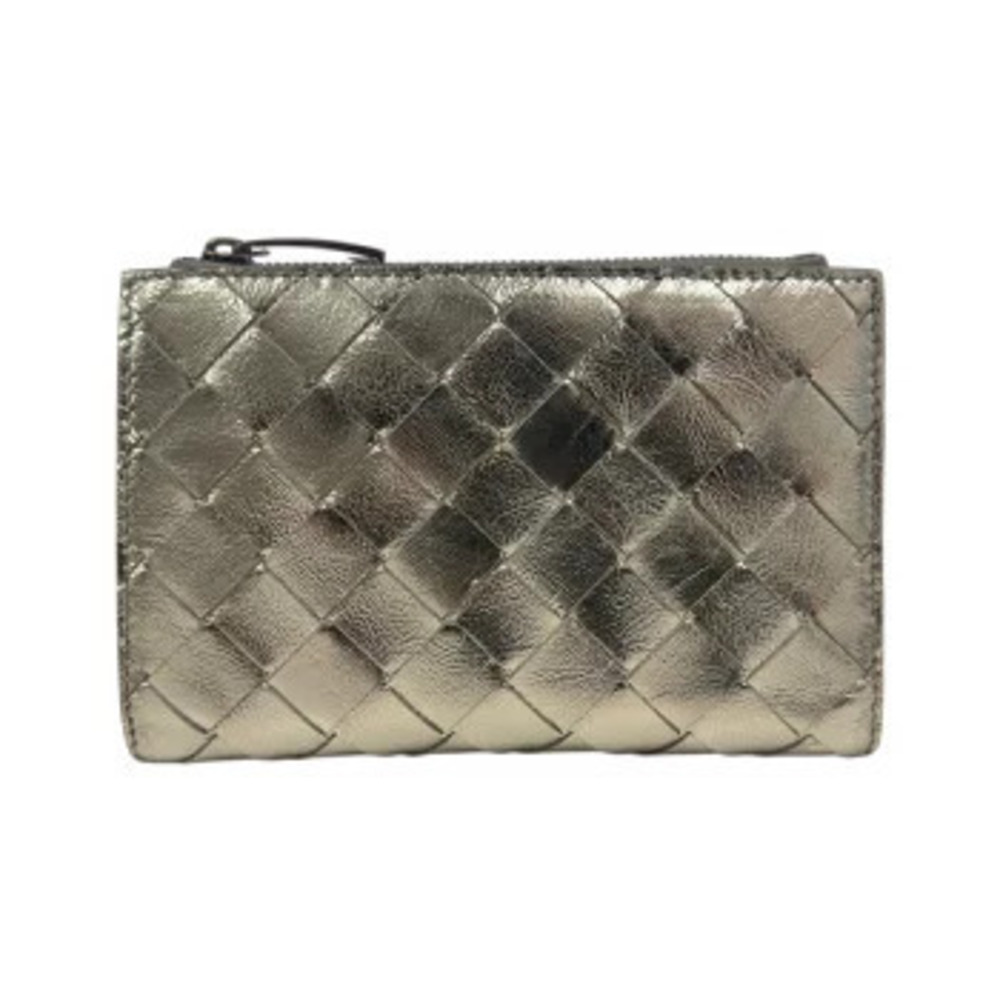 BOTTEGA VENETA Intrecciato Bi fold Leather Wallet Silver